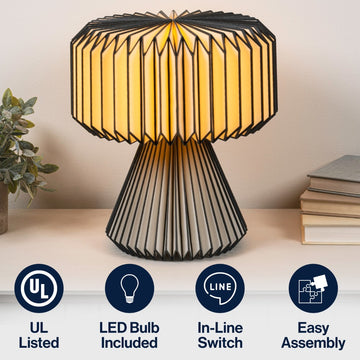 Zelda 12.8" Modern Art Deco Paper Pleated Shade Accent LED Table Lamp